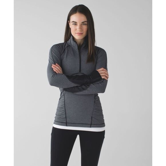 Lululemon Kriss Cross 1/2 Zip Pullover Tonka Stripe Black Women’s Size 4 - Picture 1 of 10